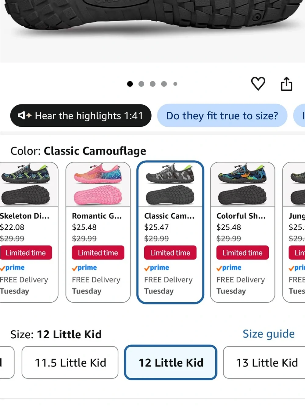 Amazon Kids Camouflage Water Shoes - Black, Gray with Lime Accent